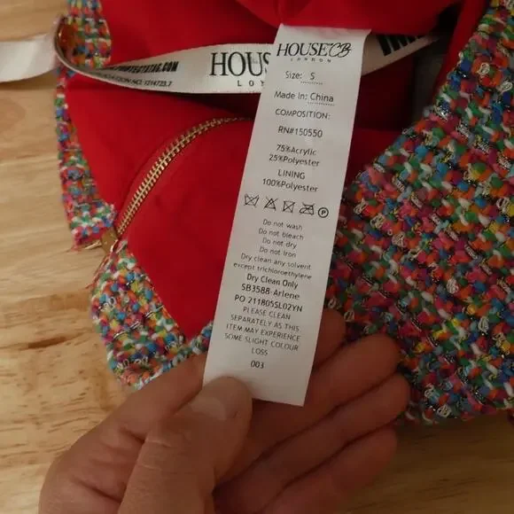 House of CB Gabrielle Tweed Multicolor Midi Dress Bodycon Small Strapless NWT - Picture 8 of 9